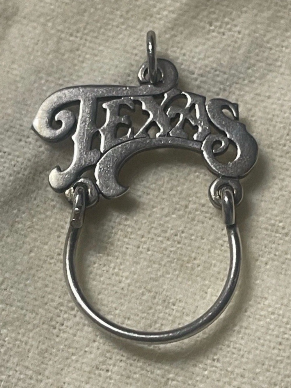 James Avery Silver Texas Script Charm holder from the 1980's retired